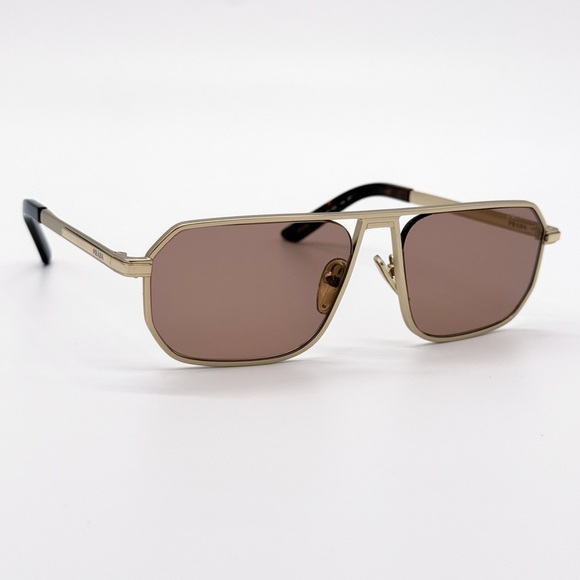 NEW PRADA SPR A53 VAF10D GOLD BROWN PRA53S VAF10D MEN PILOT PRADA SUNGLASSES - Picture 5 of 11